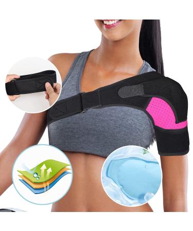 Chlffua Adjustable Shoulder Support - Neoprene Bandage for Pain Relief & Stability | Left/Right Men/Women - Pink - Buy Online on GoSupps.com