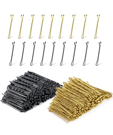 400 Pcs 2 Inch Hair Bobby Pins Kit Secure Hold Fine Hair Pins for Women Invisible Wavy Hair Clips Bulk with Clear Boxes Metal Hair Clips for All Hair Styling(Blonde Black) Black+Blonde