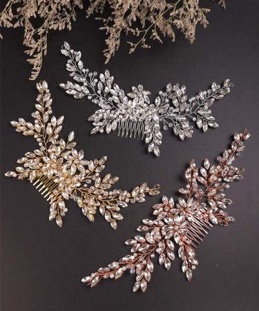 Deniferymakeup Rose Gold Bridal Hair Comb Sparkly Rhinestones Wedding Hair Comb Pearl Bridal Headpiece Rose Gold Hair Accessories for Women and Girls (Rose Gold) - Buy Online on GoSupps.com