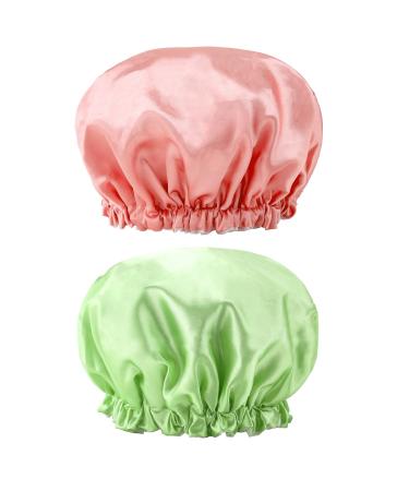G2PLUS 32CM Large Shower Caps 2PCS Reusable Bath Caps for Women Elastic Shower Hats for Long Hair Double Layers Bath Hats for Adults Long Hair Green and pinkish-orange - Buy Online on GoSupps.com