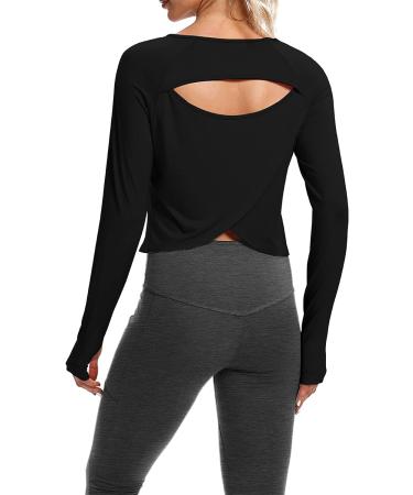 Bestisun Women's Long Sleeve Crop Top for Yoga and Workout | X-Large Black - Buy Online on GoSupps.com