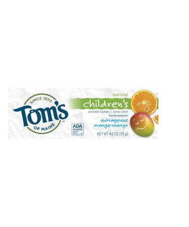 Tom's of Maine Natural Care Fluoride Toothpaste Anticavity for Children Outrageous Orange Mango 4 oz (113 g) (Pack of 6)