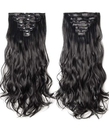 SILK-CO 17 Jet Black Curly Clip-In Hair Extensions - 100% Synthetic Hair, 8PCS Set for Full Head - Long Wavy Style - Buy Online on GoSupps.com