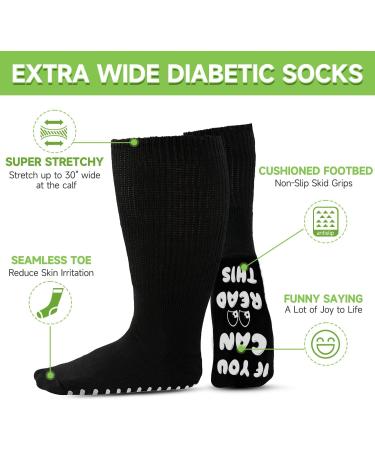 FENGLE Diabetic Socks for Swollen Feet | Funny Hospital Socks with Grips for Men & Women | 4 Pairs - Buy Online on GoSupps.com