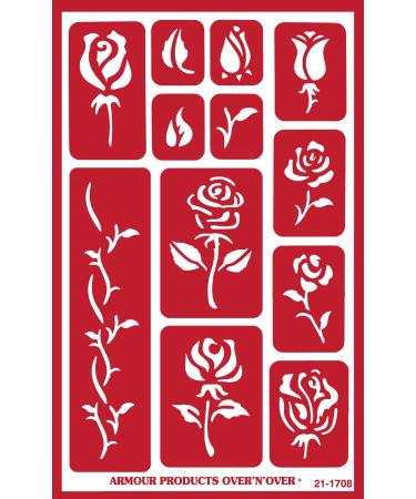Armour Etch Over N Over Stencil Roses-Over 'N Glass Etching Stencil, Brown