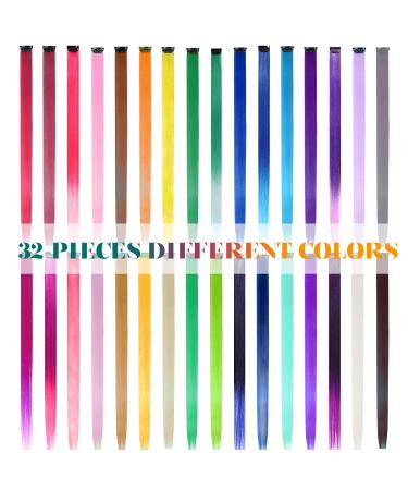 32 PCS Colored Clip in Hair Extensions - BEAHOT 20 Inch Rainbow Long Straight Hairpieces for Halloween Cosplay and Fashion Parties - Synthetic Hair Extensions for Women, Kids, and Girls - Buy Online on GoSupps.com