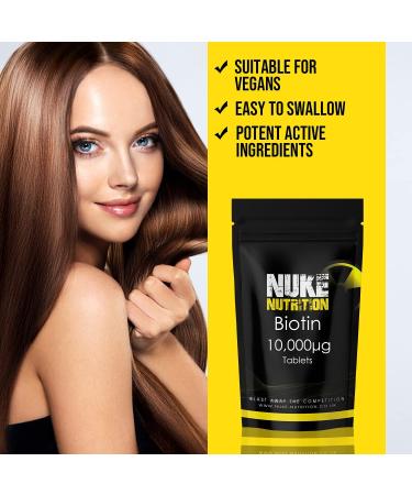 Nuke Nutrition Biotin Tablets 10000mcg x180 - Hair Growth Vitamins - Keratin Reinforcement for Men and Women - Buy Online on GoSupps.com