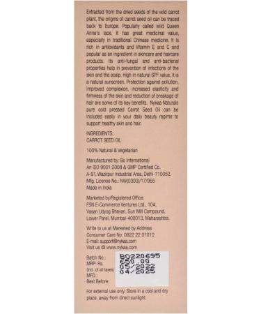 Nykaa Naturals 100 Percent Pure Cold Pressed - Carrot Seed For Women 1 oz Oil - Buy Online on GoSupps.com