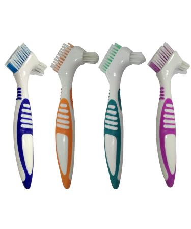 Gus Craft 4-Pack Denture Cleaning Brush Set- Premium Hygiene Denture Cleaner Set for Denture Care- Top Denture Cleanser Tool w/ Multi-Layered Bristles & Ergonomic Rubber Handle (Multiple Colors)