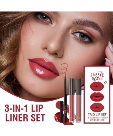 3Pcs Lipstick Makeup Set Lip Liner Set Matte Liquid Lipstick Long Lasting Lip Gloss Set Waterproof Non-stick Matte and Velvety - Buy Online on GoSupps.com