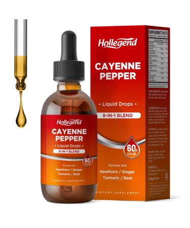 HOLLEGEND Cayenne Pepper Liquid Drops 500mg Cayenne Pepper Supplement Tincture with Hawthorn Ginger Turmeric 2 Fl Oz