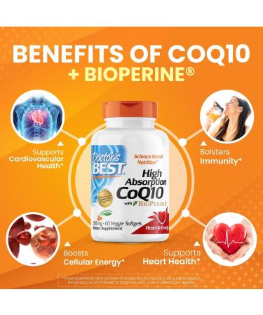 Dr BEST's High Absorption CoQ10 with BioPerine Heart Health & Energy Production Naturally Fermented Vegetarian Gluten Free 200 mg 60 Veggie Softgels - Buy Online on GoSupps.com