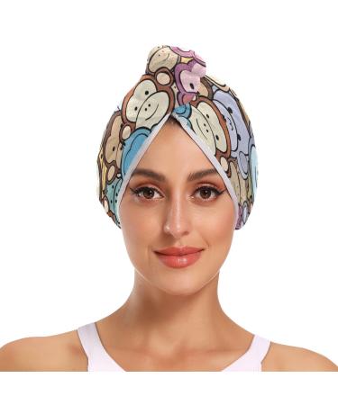 Small Monkey Hair Towel 2 Pack Super Absorbent Hair Drying Towel Quick Dry Hair Turbans Head Towel with Button Twisty Wrap for Women Girls