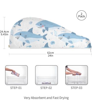 Pink Blue Sea Sharks Hair Towel 2 Pack | Super Absorbent Quick Dry Hair Turbans for Women & Girls - Buy Online on GoSupps.com