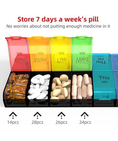 XL 2-Times-a-Day Weekly Pill Organizer Rainbow - 7-Day AM PM Pill Case for Vitamins and Medications - Oversized Big Pill Container - Buy Online on GoSupps.com