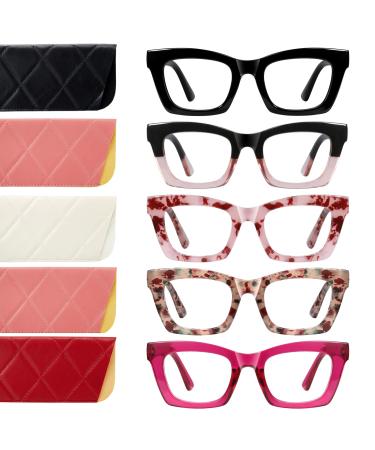 Oprah Style Reading Glasses for Women Men Blue Light Blocking 5 Pack Square Fashion Readers with Spring Hinge Computer Eyeglasses(1.50x) A01-multicolor 1.5 x