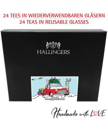 Hallingers Christmas Car Tea Advent Calendar - Handmade Vegan & Gluten-Free in Screw Glasses | Perfect Mothers Day & Fathers Day Gift Ideas | 24 Premium Tea Selection - Buy Online on GoSupps.com