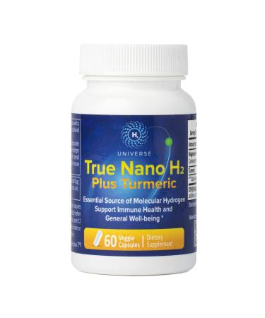 True Nano H2 with Turmeric by H2 Universe | Molecular Hydrogen with Active Hydrogen Nanobubbles Boosts Energy Powerful Antioxidant| 60 Capsules