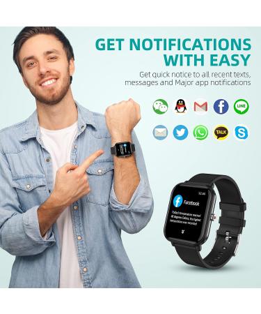 44mm Fitness Tracker Smart Watch | 24 Sports Modes | 5ATM Waterproof | Sleep Monitor | Step Calorie Counter | 1.7 HD Touchscreen | for Men Women | iPhone Android Compatible - Black - Buy Online on GoSupps.com