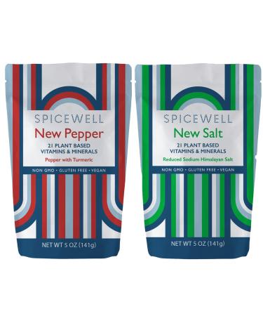 Spicewell New Salt and Pepper Duo Pack (5oz Pouches) Reduced Sodium Himalayan Pink Salt w/Ashwagandha Powder Team Up w/Tastiest and Warmest Black Pepper Infused with Turmeric Powder in Refill Packs