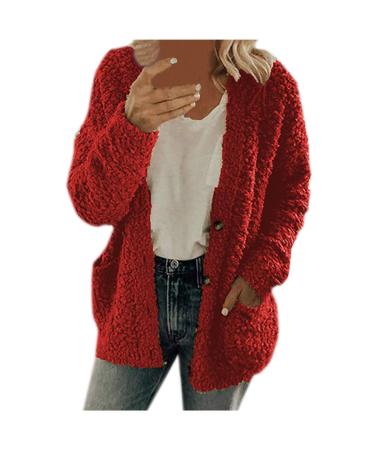 Hanxiulin fleece jacket plush jacket cuddly jacket women winter color variants transition jacket breathable light quilted jacket casual fashion plush jacket with hooded plush jacket xl red