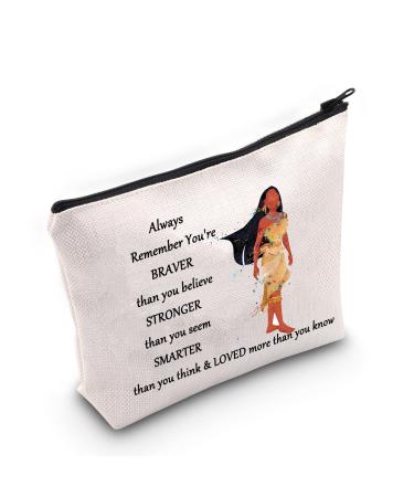 WZMPa cosmetic bag with an Indian princess motif with zipper inscription "You are braver stronger Smarter Than You Think Princess" for women and girls Always Pocahontas