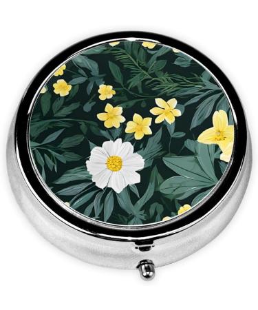 Hawaiian Round Pill Box - 3 Compartment Mini Decorative Travel Organizer | Portable Vitamin & Medicine Holder - Buy Online on GoSupps.com