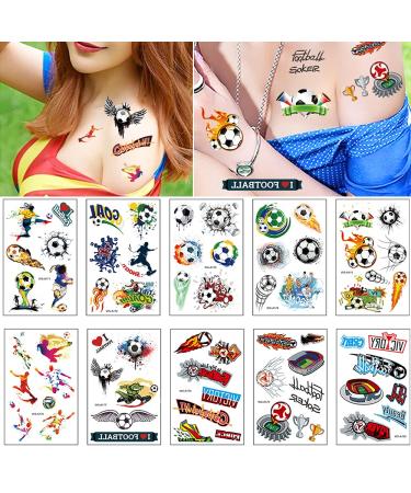 Temporary Tattoo  100pcs Fake Tattoos Designs  Waterproof Body Art Stickers  Fan Games Event Tattoo Decorations  Party Favors School Reward Prizes Supplies for Boys Girls Women Men 10 Sheets Soccer