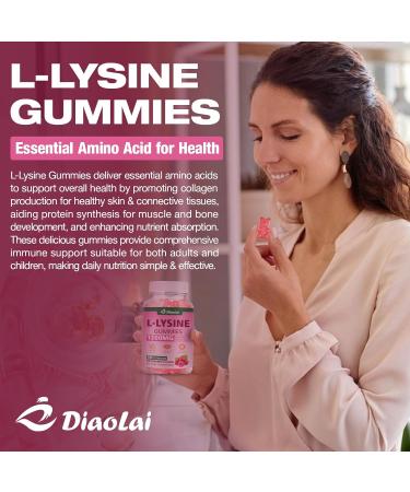 DIAOLAI L-Lysine 1200mg Gummies Chewable Lysine Supplement for Adults Immune Support Collagen Formation Support Lip & Skin Health Vegan Raspberry Flavor 120 Count - Buy Online on GoSupps.com