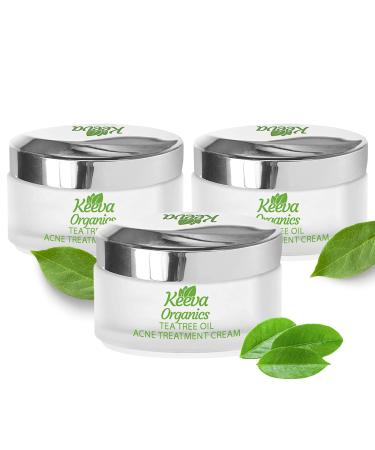 Keeva Organics Acne Treatment Cream With Secret TEA TREE OIL Formula - Perfect For Fighting Breakouts  Spots  Cystic Acne  Acne Scar Removal - See Results in Days Without Dry Skin (6oz)
