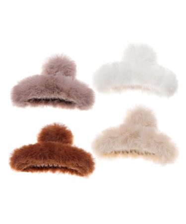 Toderoy 4PCS Faux Fur Claw Clip for Winter  5.5 Inches Large Fuzzy Hair Claw for Thick Thin Hair  Long Fur Hair Clips Leopard Grasp Clip for Women Girls