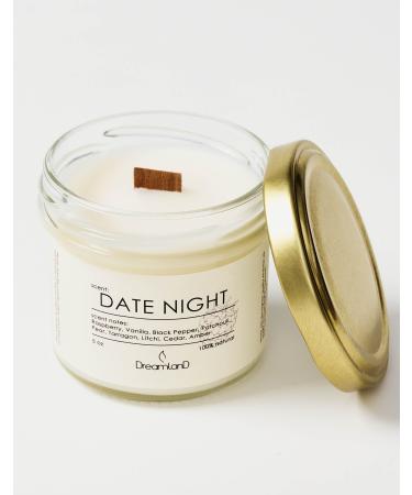 Scented Jar Candle - Crackling Wooden Wick Candles - Handcrafted Candle with Natural Soy Wax and Essential Oil - Strong Scented Candle Gift - Coconut Aromatherapy Candles for Home Decor (Date Night)