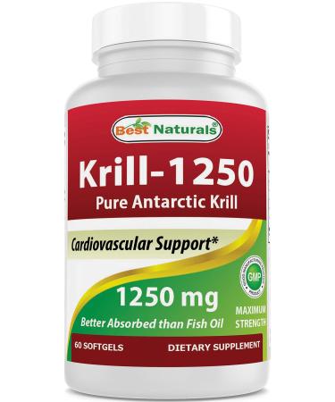Best Naturals Pure Antarctic Krill Oil 1250 mg (Triple Strength) with Omega-3s EPA DHA and Astaxanthin 60 Softgels