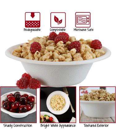 125 Pack 12 oz Compostable Paper Bowls - Eco-Friendly Disposable Bowls for Hot/Cold Food - Sturdy Design, Textured Exterior - Made from Bagasse/Sugarcane - Buy Online on GoSupps.com