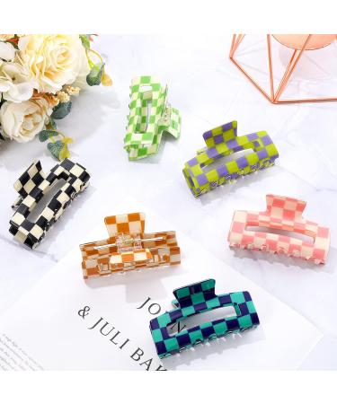 Whaline 6 Pack Checkered Hair Claw Clips - Multicolored Plaid Hair Accessories for Women - Strong Hold Rectangle Claws for Thin & Thick Hair - Buy Online on GoSupps.com