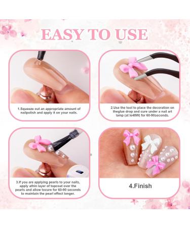 800Pcs 3D Nail Charms Pink White Multi Shapes Mix Bows Nail Charms Cute Pearls Heart Butterfly Blossom Bowknot with Manicure Pickup Tool for Women Girls Nail DIY Accessories - Buy Online on GoSupps.com