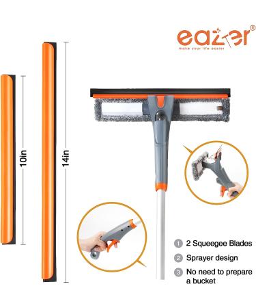 Eazer 76'' Spray Squeegee Cleaner Tool | 3-in-1 Window Washer Kit with Extension Pole | Adjustable Head for Indoor/Outdoor Glass | 4 Replacement Pads - Buy Online on GoSupps.com