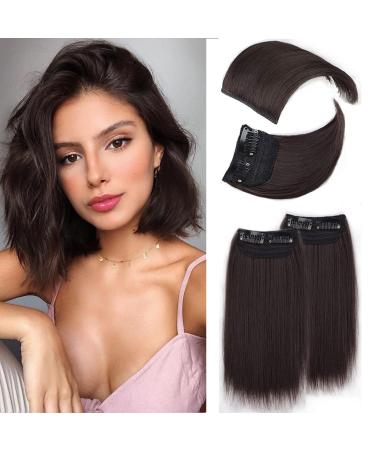Cisyia 4PCS Hair Toppers for Women Synthetic Clips in Hair Extension with Thinning Hair Dark Brown Invisible Hairpieces for Adding Hair Volume Daily Use(Double 4 inch and Double 8 inch)