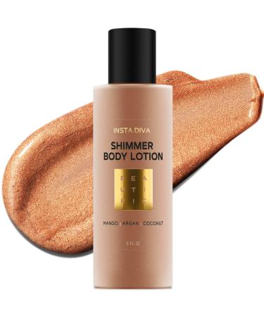 Natural Shimmer Lotion | INSTA DIVA | Softening & Hydrating Bronzing Body Lotion for Women | Moisturizer for Skin Care | Glow & Shimmering Effect with Argan  Mango  Coconut Oil & Vitamin E