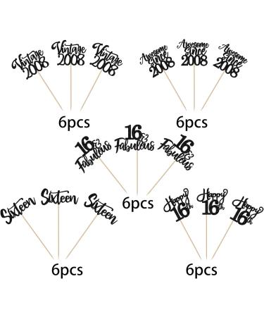 30 Pack Vintage 2008 Cupcake Toppers Glitter Happy 16th Sixteen Awesome Since 2008 Cupcake Picks 16 Fabulous Cake Decorations for 16th Birthday Wedding Anniversary Party Supplies Gold 16th Black - Buy Online on GoSupps.com