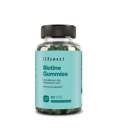 Biotin Gummies for Hair, Skin and Nails - No Added Sugars or Sweeteners - With Selenium, Zinc and Vitamins A, C, E and Group B - 90 Vegan Gummies - Forest Fruit Flavor - Zenement