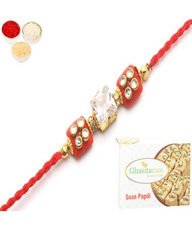 Ghasitaram Gifts Rakhi for Brother Rakhis Online - d209 Diamond Rakhi with 200 GMS of Soan Papdi