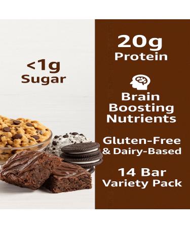 Quessts Protein Snack Bars High Protein Low Sugar Brain Boosting Functional Fuel (14 Count) Chocolate Lovers Variety with Cookies & Cream Brownie & Dough Flavor - Buy Online on GoSupps.com