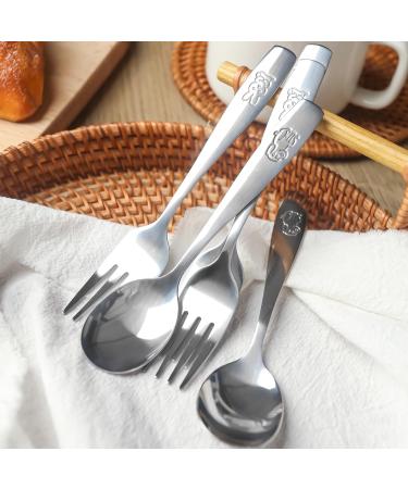 VGOODALL 12PCS Children Safe Forks and Spoons Set - Bunny and Puppy Motifs | Stainless Steel Toddler Utensils - Buy Online on GoSupps.com