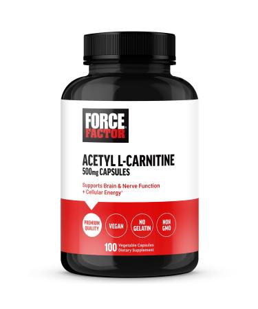 Force Factor Acetyl L-Carnitine Brain Supplement Nerve Support Supplement and Cellular Energy Booster Acetyl L-Carnitine 500mg Premium Quality Vegan Non-GMO 100 Vegetable Capsules