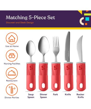Special Supplies Adaptive Utensils (5-Piece Set) for Hand Tremors, Arthritis, Parkinson's, and Elderly - Non-Weighted, Non-Slip Handles - Stainless Steel Knives, Fork, Spoons - Red - Buy Online on GoSupps.com