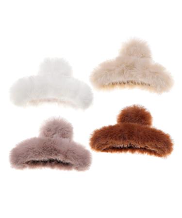 Tinblin 4pcs Faux Fur Hair Clips for Winter  5.5 Inches Large Fuzzy Claw Clip for Thick Thin Hair  Long Fur Preppy Claw Clips Fluffy Hair Clip for Women Girls