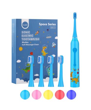 7AM2M Kids Electric Toothbrushes with 4 Brush Heads, 3 Modes with Memory, IPX7 Waterproof, 2 Minutes Build-in Smart Timer, Kids Toothbrushes Suitable Age 3+ (Blue)