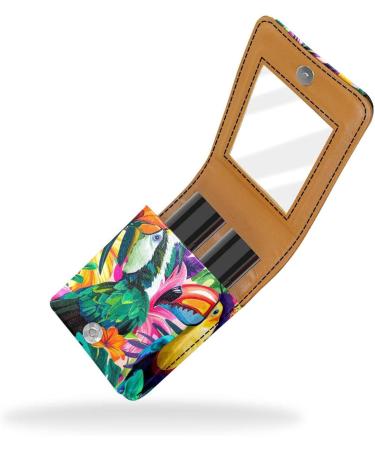 Travel Lipstick Organizer Case - Portable Makeup Bag with Mirror | Tropical Toucan & Parrot Design | Ideal for International Shipping - Buy Online on GoSupps.com
