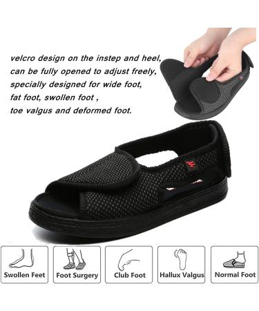 BROMZ Women's Diabetic Arthritis Slippers - Adjustable Strap, Extra Wide Width Sandals for Swollen Feet - Black, Size 10 - Buy Online on GoSupps.com